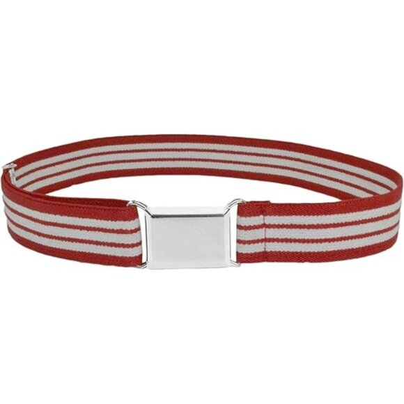 HOLD’EM Children’s Elastic Silver Buckle Belts Boys Girls Toddler 2T-5T-StipeRed - Picture 1 of 6